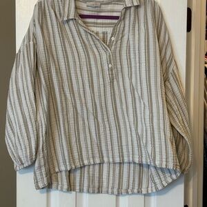 LOFT Beige and White Striped Blouse